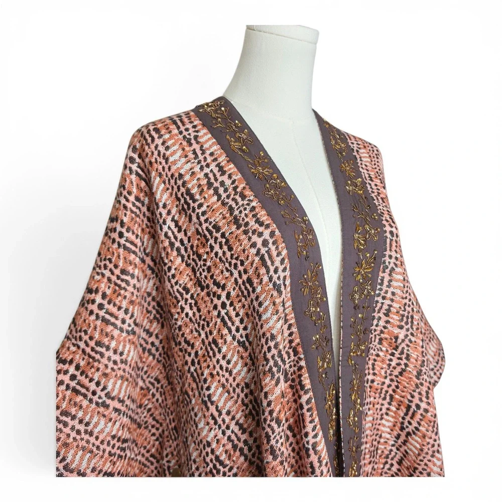 Soft Surroundings Korra Tweed Wrap‎ Beaded Embroidery Boho Earth Tones NWT